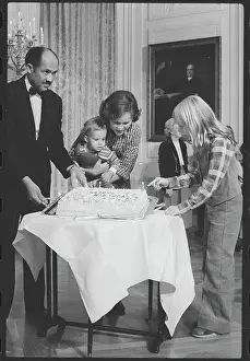 Amy Carter Pointing to Birthday Cake