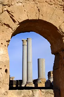 Excavation Prints: Ancient columns in the ruins of the Roman City Leptis Magna, Libya