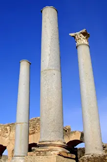 Excavation Prints: Ancient columns in the ruins of the Roman City Leptis Magna, Libya