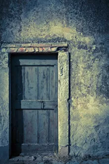 Ancient doorway bathed in atmospheric light