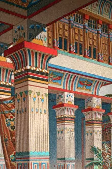 Artistic and Creative Abstract Architecture Art Gallery: Detail of Ancient Egyptian architecture, columns and capitals, painted frescoes