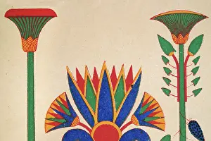 Ancient Egyptian art representation of papyrus and lotus flowers