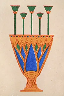 Ancient Egyptian decorative art gold and enamelled vase in the form of the Lotus