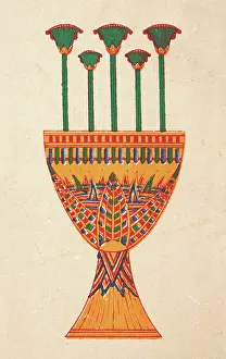 Ancient Egyptian decorative art gold and enamelled vase in the form of the Lotus