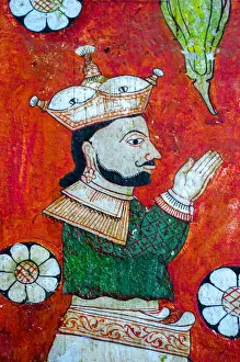 Fresco Wall Painting Prints: Ancient frescoes - Traditional painting of Kandyan Style, Lankatilaka Temple, Kandy