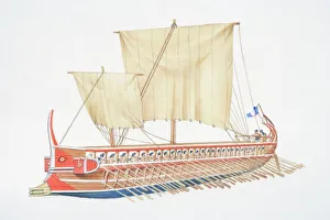 Sailing Ship Gallery: Ancient Greece, wooden sailing boat with two large sails