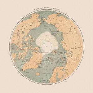 Polar Climate Gallery: Ancient map of the Arctic Region, lithograph, published in 1883
