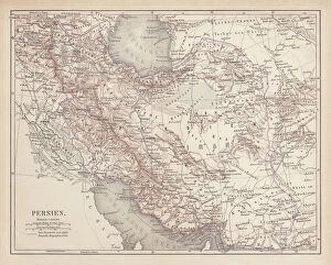 Persian Gulf Countries Gallery: Ancient map of Persia, lithograph, published in 1877