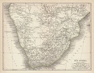 Atlantic Ocean Gallery: Ancient map of South Africa, lithograph, published in 1876