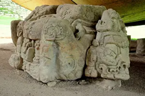 Copan Prints: Ancient Mayan Sculpted Stone Altar, Copan