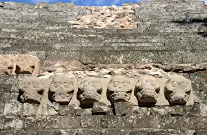 Ancient Mayan Skull Carvings on Copan Pyramid