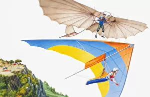 Ancient and modern hang gliding, low angle view