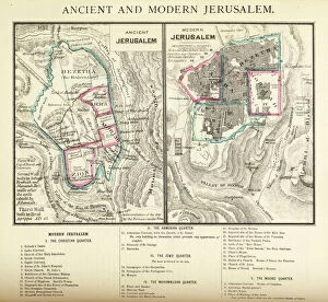 Images Dated 4th April 2015: Ancient and Modern Jerusalem Map Engraving
