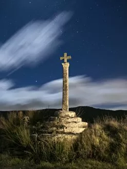 Images Dated 30th January 2015: Ancient monument of medieval epoch in the shape of cross, illuminated by the moonlight