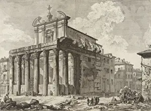 Archeological Prints: Ancient Rome, Temple of Antoninus Pius and Faustina on the northern edge of the Roman Forum