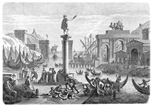 Commercial Dock Gallery: Ancient Ships In A Roman Seaport, Roman God Mercury