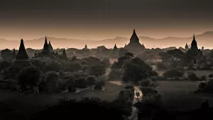 Images Dated 20th February 2015: Ancient temples in old Bagan after sunset