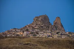 Cone Prints: Ancient town and a castle of Uchisar dug, Cappadocia, Turkey