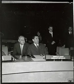 Sobolev Prints: Andrei Gromyko and Arkady Sobolev Sitting at Conference Table