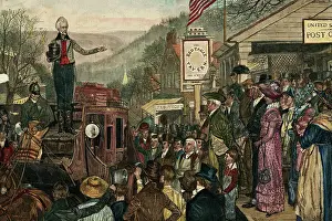 Town Scene Prints: Andrew Jackson Speaking to Crowd After His Election