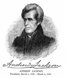 Andrew Jackson - USA President engraving with his signature 1888