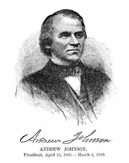 Andrew Johnson - USA President engraving with his signature 1888