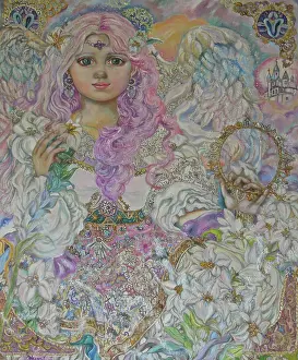 Prints of An angel of the pink lily. Found in the collection of © Yumi Sugai, Private collection. (Photo by Fine Art Images/Heritage Images/Getty Images) Celebrate the Season: A Curated Collection of Christmas Art: An angel of the pink lily. Artist: Sugai, Yumi