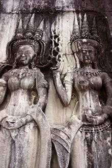 Angkor female bas relief carvings