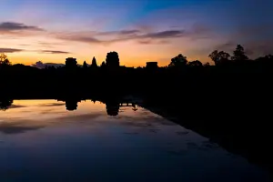 Cambodian Prints: Angkor Temple Silhouette Sunrise Off-Center