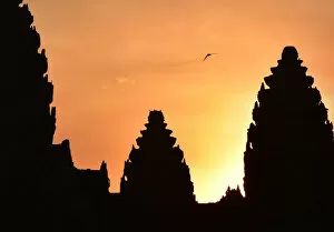 Images Dated 3rd February 2016: Angkor wat towers sunrise silhouettes - Cambodia