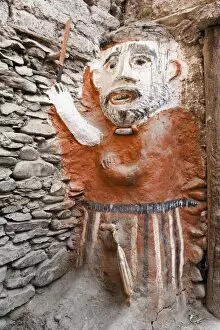 Animistic figure as a guard at the entrance to a house, Kagbeni village, Lower Mustang, Nepal, Asia