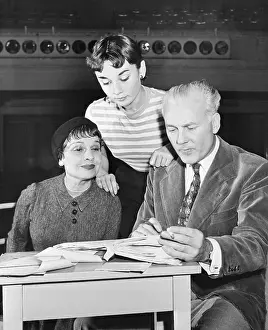 Anita Loos, Audrey Hepburn, Raymond Rouleau Rehearsing Gigi