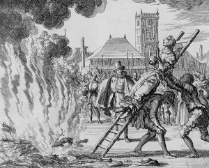Amsterdam Prints: Anneken Hendriks Being Hoisted to the Fire by Jan Luyken