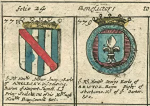 Coat Of Arms Engravings 17th Century Collection: Annesley and Earle coat of arms copperplate 17th century