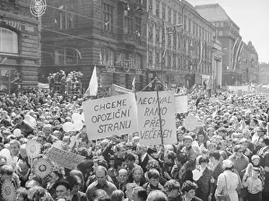 Anti-Communist Protest W/Signs Gen View