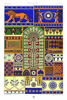 Antique Assyrian pattern Manuscripts Decoration by Racinet - Lithograph
