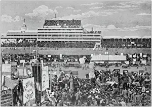 Sports Race Prints: Antique black and white photograph of England and Wales: Derby Day, Epsom