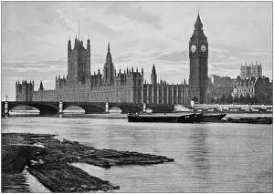 Cityscape Prints: Antique black and white photograph of England and Wales: House of Parliament, London