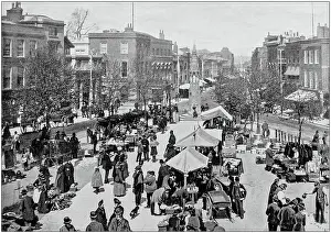 Cityscape Prints: Antique black and white photograph of England and Wales: Market Square, Taunton