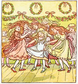 Images Dated 27th February 2018: Antique children book illustrations: Girls dancing