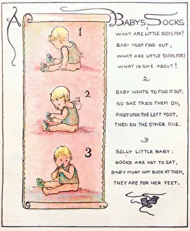 Images Dated 27th February 2018: Antique children book illustrations: Baby socks