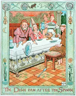 Antique children book illustrations: The dish ran after the spoon