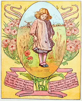 Images Dated 27th February 2018: Antique children book illustrations: Girl and bee