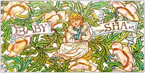 Antique children book illustrations: Girl and flowers