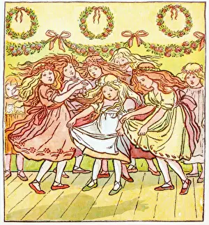 Antique children book illustrations: Girls dancing