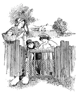 Antique children book illustrations: People with ducks