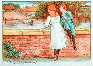 Images Dated 27th February 2018: Antique children book illustrations: People with ducks