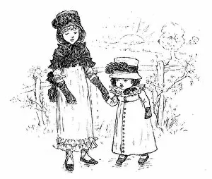 Images Dated 6th November 2017: Antique children spelling book illustrations: Holding hands