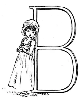 Antique children spelling book illustrations: Alphabet letter B