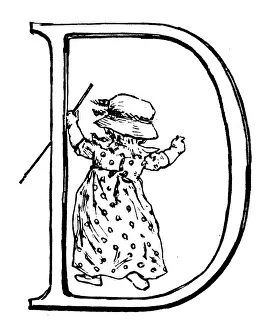 Antique children spelling book illustrations: Alphabet letter D